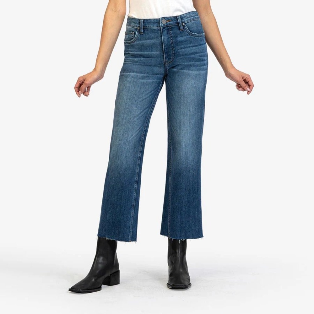 KUT from the Kloth Kelsey Fab Ab High Rise Ankle Flare Jeans Raw Hem Size 14‎